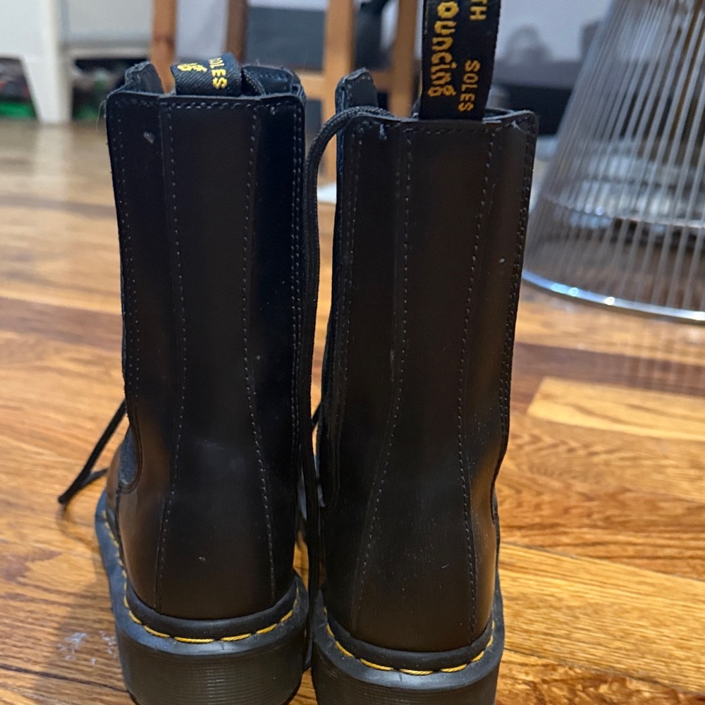 Dr. Martens Black Leather Lace-Up Combat Boots with Yellow Welt - Picture 4 of 8